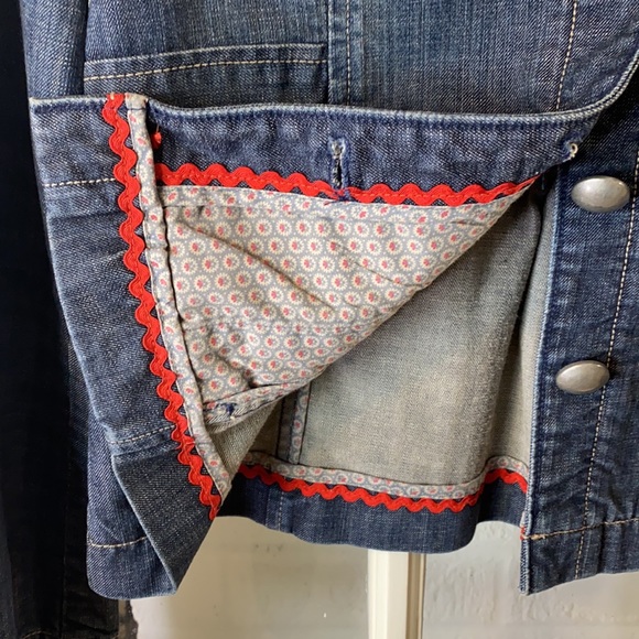 Fossil Vintage Designer Style Denim Jacket with Fringe High Collar Size Medium - Picture 3 of 7